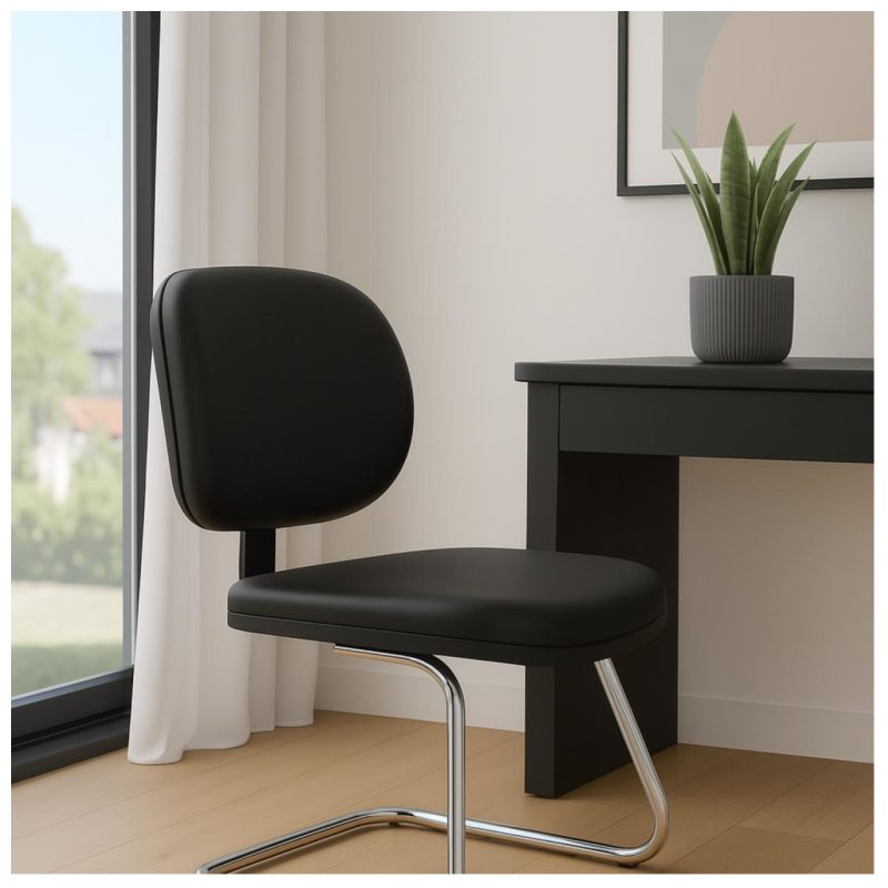 Cadeira Executiva LISA Base em “S” CROMADA – Corino Preto – 31015 RM MÓVEIS 8