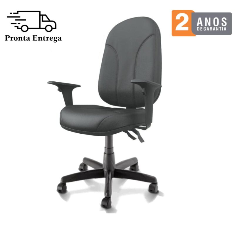 Cadeira Presidente PLUS BACK SYSTEM Baixa Costurada c/ Braços Reguláveis – Corino Preto 32974 RM MÓVEIS 5