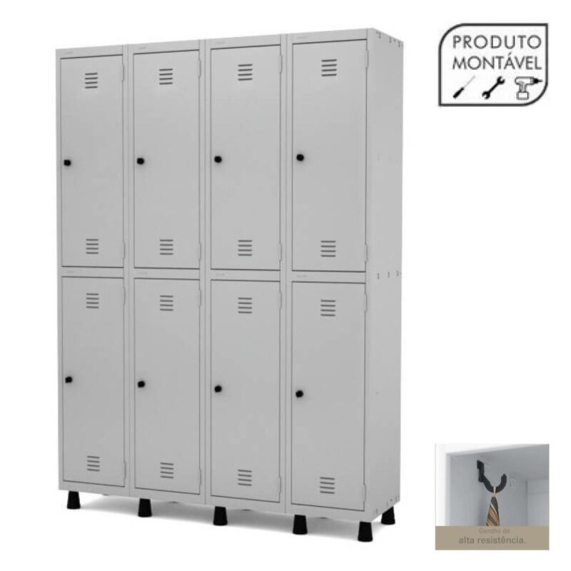 Armário Roupeiro de Aço c/ 08 PORTAS GRANDES – 1,93×1,38×0,40m – CZ/CZ – 10004 RM MÓVEIS 2