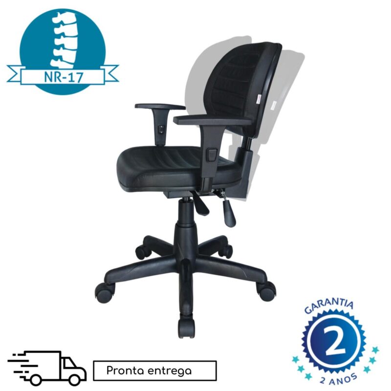 Cadeira Executiva Back System COSTURADA com Braços Reguláveis – Cor Preta – 31008 RM MÓVEIS 5