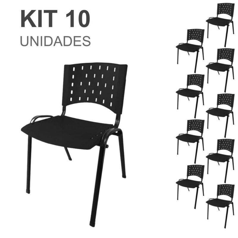 Kit 10 Cadeiras Plásticas 04 pés – COR PRETO – 24001 RM MÓVEIS 2