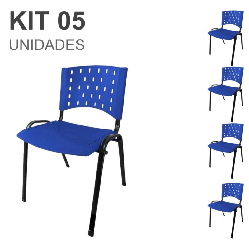 Kit 05 Cadeiras Plásticas 04 pés – COR AZUL – 24002 RM MÓVEIS 2