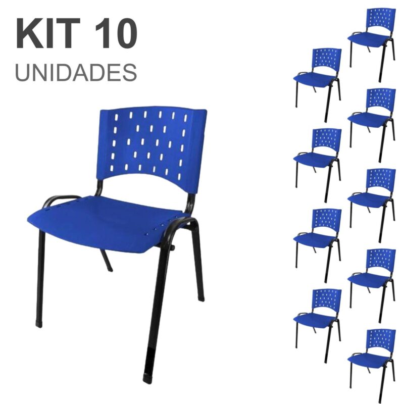 Kit 10 Cadeiras Plásticas 04 pés – COR AZUL – 24003 RM MÓVEIS 2