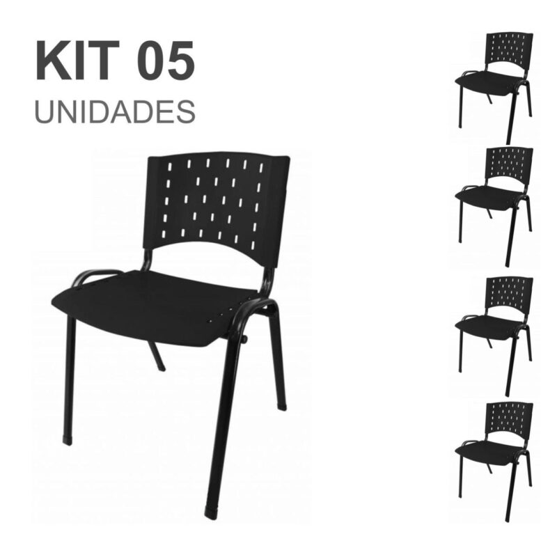 Kit 05 Cadeiras Plásticas 04 pés – COR PRETO – 24000 RM MÓVEIS 2