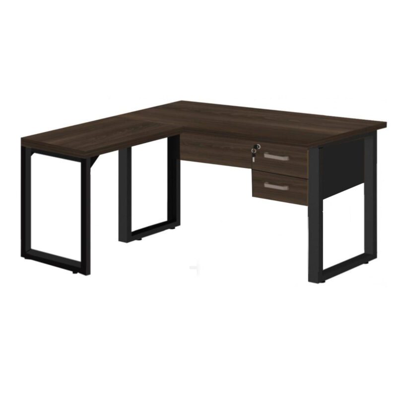 Mesa em L com PÉ QUADRO – (Mesa 1,70m + Mesa Auxiliar) – C/ Gavetas MARSALA/PRETO – 25479 RM MÓVEIS 2