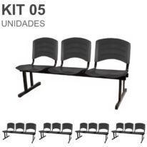 Kit 05 Cadeiras Longarinas PLÁSTICA 03 Lugares – Cor PRETO 33034 RM MÓVEIS