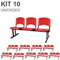 Kit 10 Cadeiras Longarinas PLÁSTICAS 03 Lugares – Cor Vermelho 33048 RM MÓVEIS