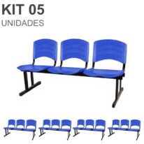 Kit 05 Cadeiras Longarinas PLÁSTICAS 03 Lugares – Cor Azul 33052 RM MÓVEIS