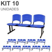 Kit 10 Cadeiras Longarinas PLÁSTICAS 03 Lugares – Cor Azul 33057 RM MÓVEIS