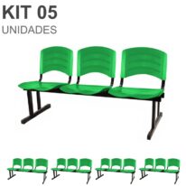 Kit 05 Cadeiras Longarinas PLÁSTICAS 03 Lugares – Cor Verde 33061 RM MÓVEIS