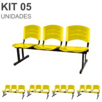 Kit 05 Cadeiras Longarinas PLÁSTICAS 03 Lugares – Cor Amarelo 33080 RM MÓVEIS