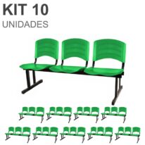 Kit 10 Cadeiras Longarinas PLÁSTICAS 03 Lugares – Cor Verde 33066 RM MÓVEIS