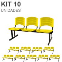 Kit 10 Cadeiras Longarinas PLÁSTICAS 03 Lugares – Cor Amarelo 33085 RM MÓVEIS