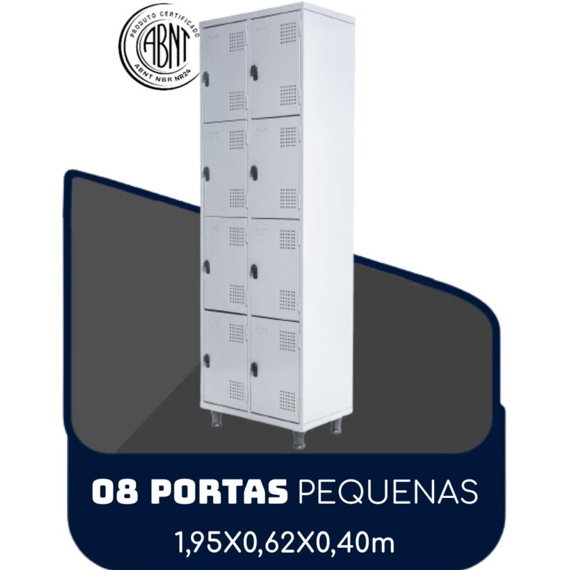 Armário Roupeiro de Aço c/ 08 Portas PEQUENAS 1,95×0,62×0,40m – SA – Cinza – 14002 RM MÓVEIS 2