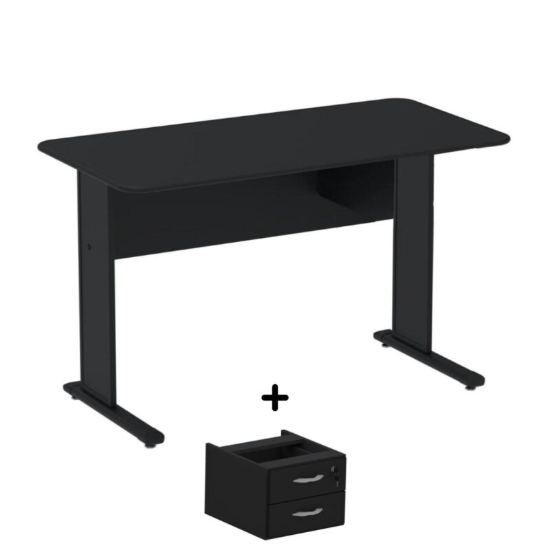 Mesa Escritório 1,20×0,60m c/ Gavetas – Cor Preto – 44090 RM MÓVEIS 2