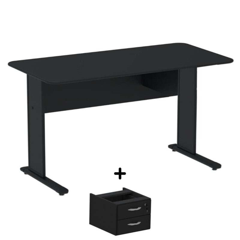 Mesa Escritório 1,50×0,60m c/ Gavetas – Cor Preto – 44093 RM MÓVEIS 2