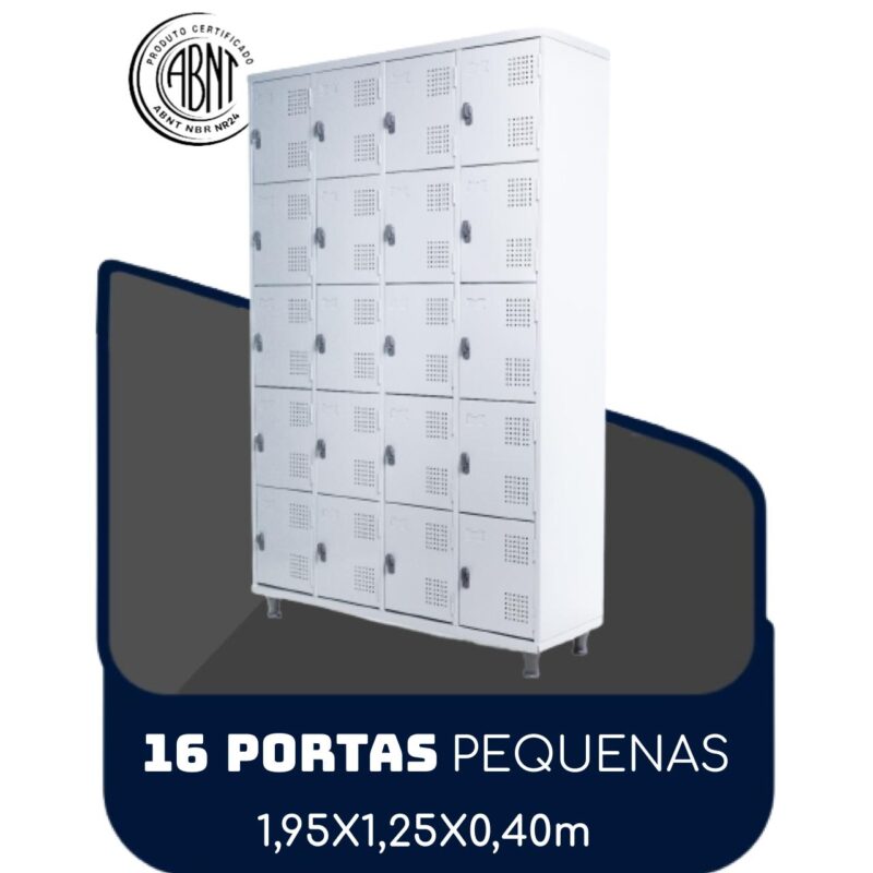 Armário Roupeiro de Aço c/ 16 Portas PEQUENAS – 1,95×1,25×0,40m – SA – CZ/CZ – 14000 RM MÓVEIS 2