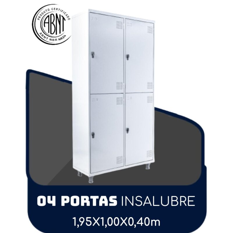 Roupeiro de Aço INSALUBRE com 04 Portas – 1,95×1,00×0,40m – CZ/CZ – SA – 14006 RM MÓVEIS 2