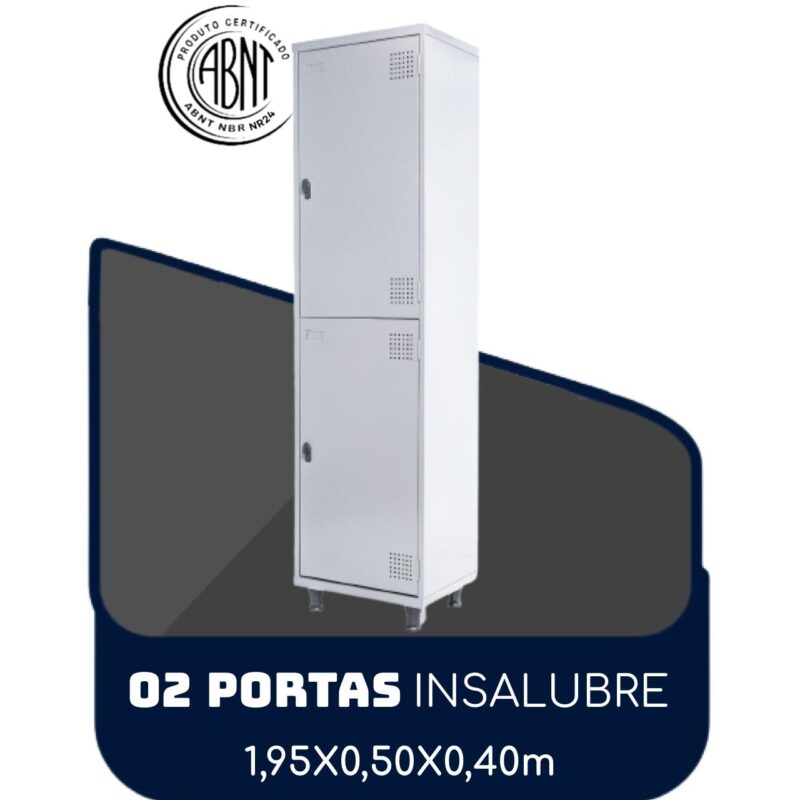 Roupeiro de Aço INSALUBRE c/ 02 Portas – 1,95×0,50×0,40m – CZ/CZ – SA – 14005 RM MÓVEIS 2