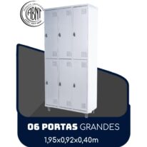 Armário Roupeiro de Aço c/ 06 Portas GRANDES – 1,95×0,92×0,40m – SA – CZ/CZ – 14009 RM MÓVEIS