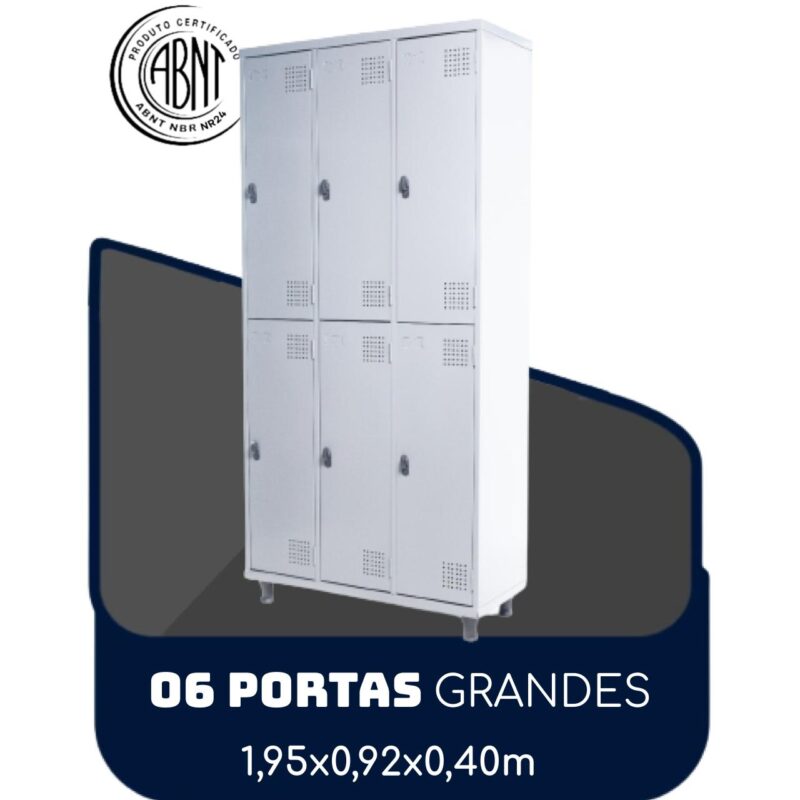 Armário Roupeiro de Aço c/ 06 Portas GRANDES – 1,95×0,92×0,40m – SA – CZ/CZ – 14009 RM MÓVEIS 2