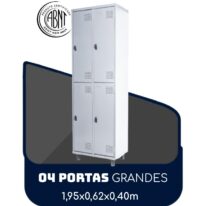 Armário Roupeiro de Aço c/ 04 Portas GRANDES – 1,95×0,62×0,40m – SA – CZ/CZ – 14008 RM MÓVEIS