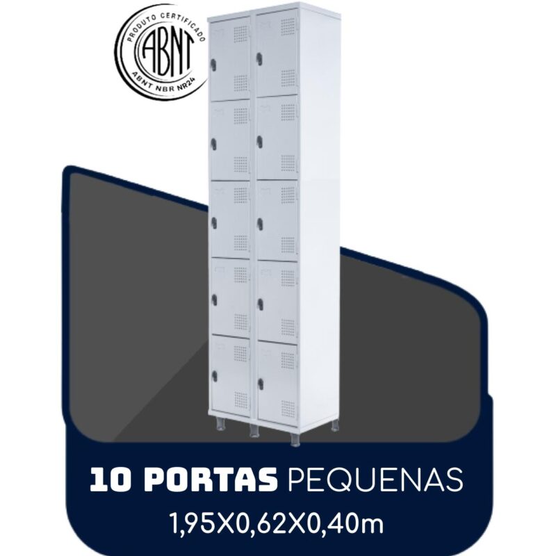 Armário Roupeiro de Aço c/ 10 Portas PEQUENAS – 1,95×0,62×0,40m – SA – CZ/CZ – 14010 RM MÓVEIS 2