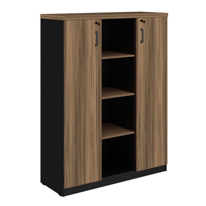 Armário Alto Credenza com Nicho – 1,61×1,20×0,45m NOGAL SEVILHA/PRETO – 21415 RM MÓVEIS 2