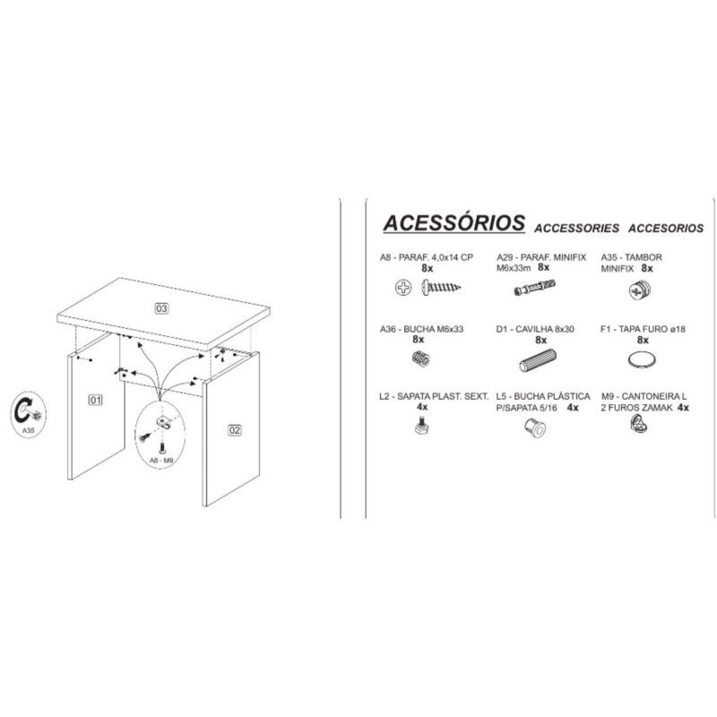 Mesa de Escritório com Gavetas 1,50×0,60m NOGAL SEVILHA/PRETO – 21473 RM MÓVEIS 7
