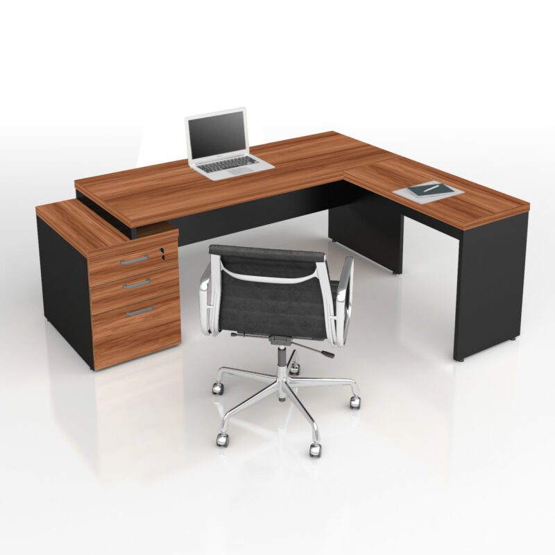 Mesa PEDESTAL com “L” – 1,92×1,60m NOGAL SEVILHA/PRETO – 21406 RM MÓVEIS 5