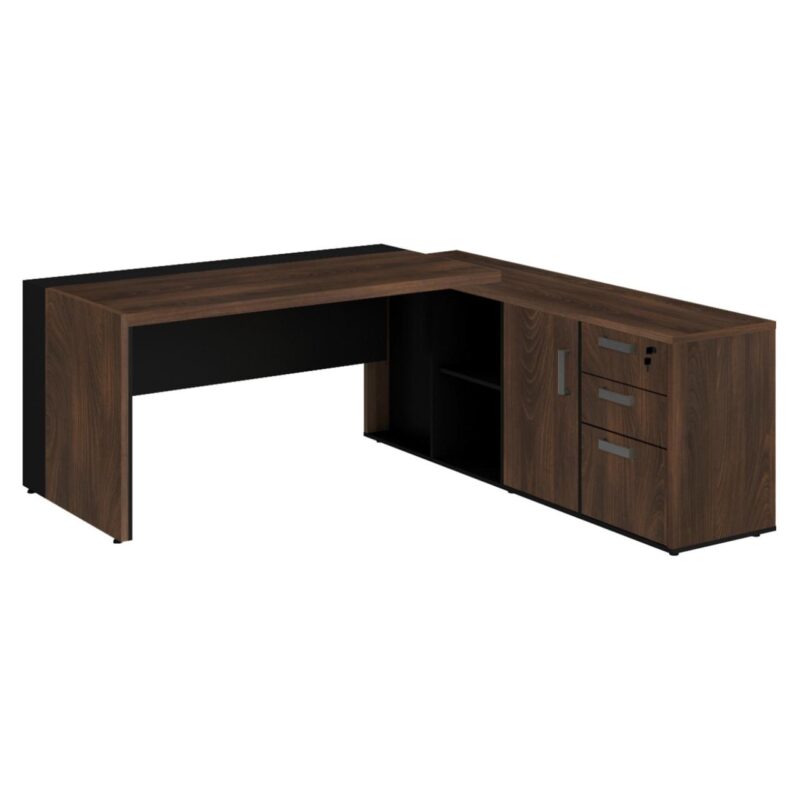 Mesa PRESIDENTE c/ Armário Pedestal – 1,82×1,80m MARSALA / PRETO – 23483 RM MÓVEIS 2