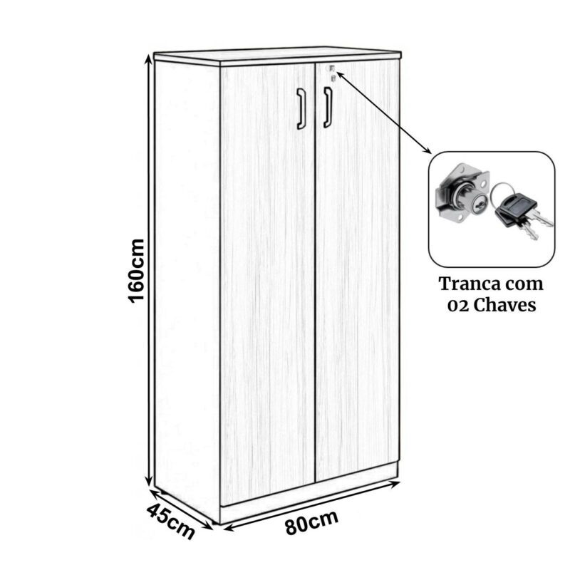 Armário Alto Fechado com 02 Portas – 1,60×0,80×0,45m MARSALA / PRETO – 51009 RM MÓVEIS 3