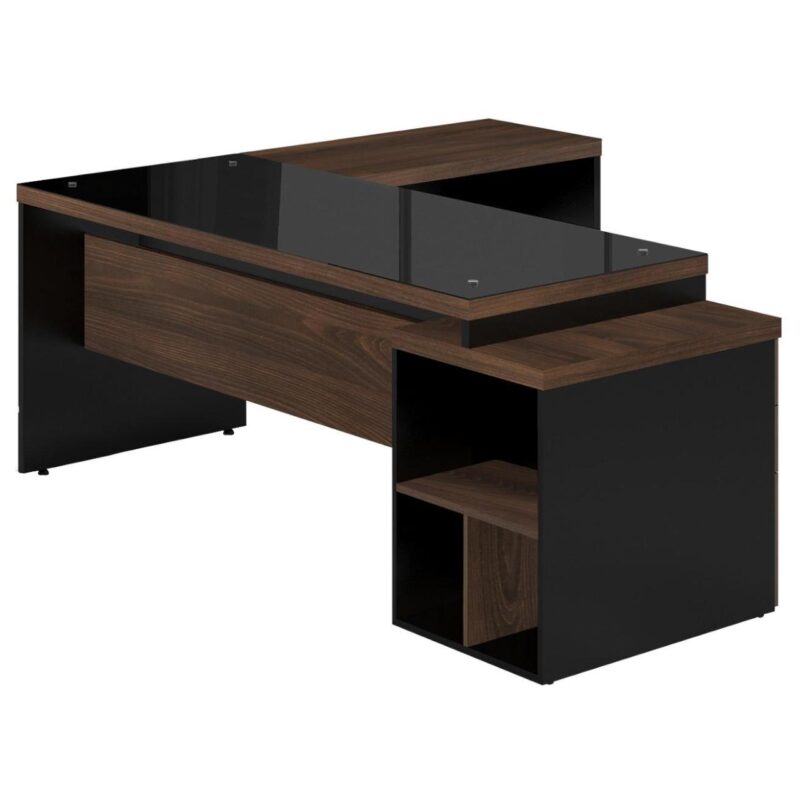 Mesa PEDESTAL VIDRO FUMÊ com MESA AUXILIAR – 1,92×1,60m MARSALA / PRETO – 23486 RM MÓVEIS 2