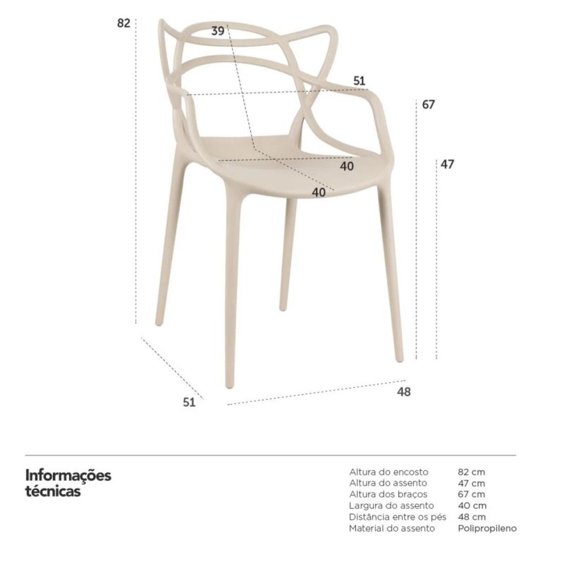 Cadeira Interlocutor ALLEGRA para Escritório ou Jantar – Polipropileno – Cor AREIA – 48009 RM MÓVEIS 8