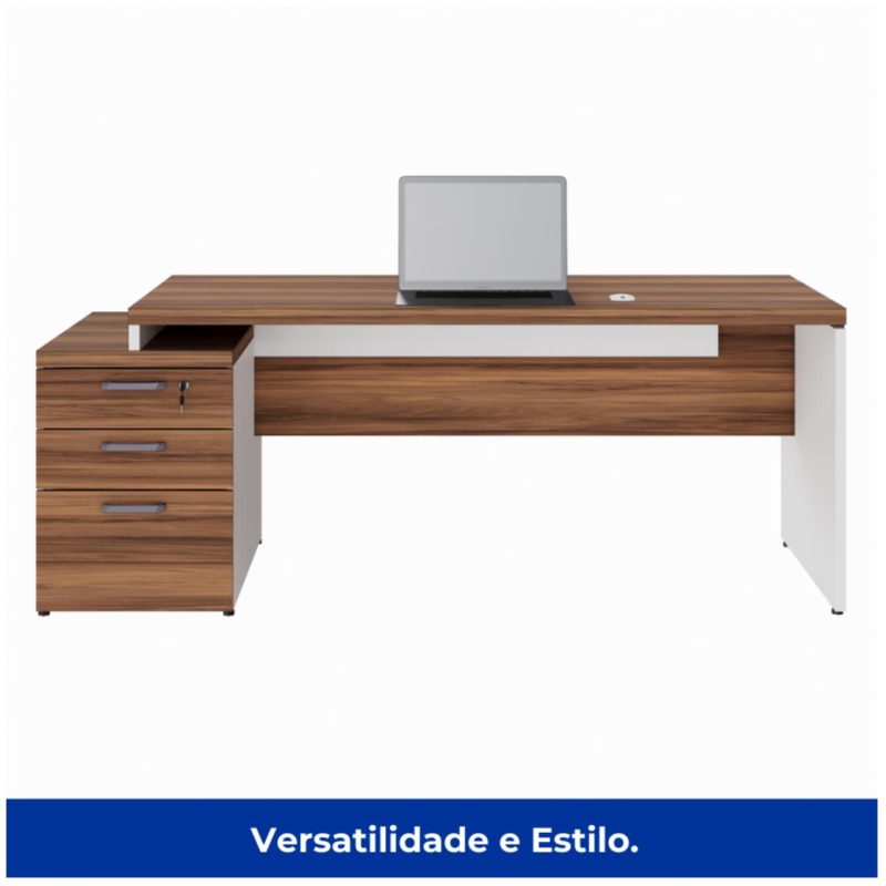Mesa PEDESTAL RETA (03 Gav.) – 1,92X0,70m – WORKSTART – NOGAL SEVILHA/BRANCO- 34405 RM MÓVEIS 4