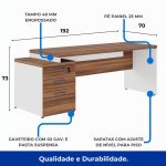 Mesa PEDESTAL RETA (03 Gav.) – 1,92X0,70m – WORKSTART – NOGAL SEVILHA/BRANCO- 34405 RM MÓVEIS 14