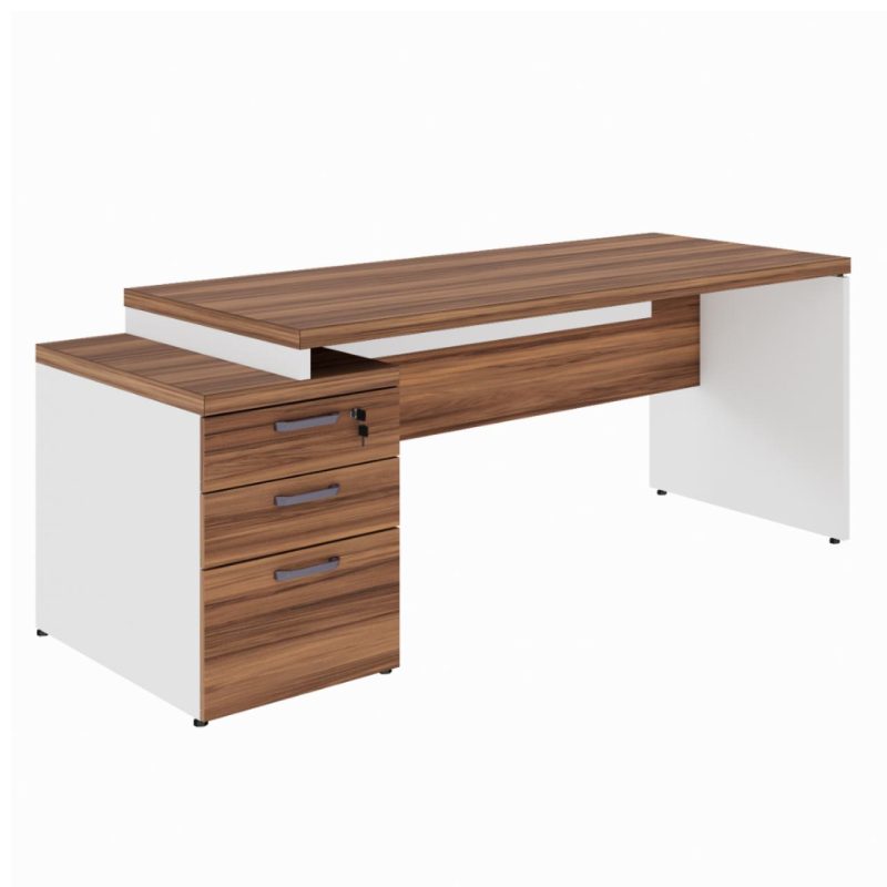 Mesa PEDESTAL RETA (03 Gav.) – 1,92X0,70m – WORKSTART – NOGAL SEVILHA/BRANCO- 34405 RM MÓVEIS 2