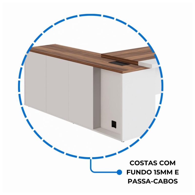 Mesa Escritório PRESIDENTE c/ Armário Pedestal – 1,82×1,80m – NOGAL SEVILHA/BRANCO – 34602 RM MÓVEIS 8