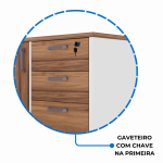 Mesa Escritório PRESIDENTE c/ Armário Pedestal – 1,82×1,80m – NOGAL SEVILHA/BRANCO – 34602 RM MÓVEIS 19