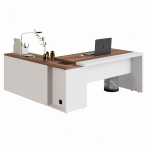 Mesa Escritório PRESIDENTE c/ Armário Pedestal – 1,82×1,80m – NOGAL SEVILHA/BRANCO – 34602 RM MÓVEIS 21