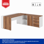 Mesa Escritório PRESIDENTE c/ Armário Pedestal – 1,82×1,80m – NOGAL SEVILHA/BRANCO – 34602 RM MÓVEIS 12