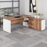 Mesa Diretorzinha c/ Aparador – Pé de MADEIRA – 1,90×1,50m – NOGAL SEVILHA / BRANCO – 34426 RM MÓVEIS 19