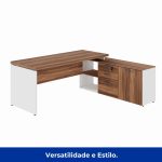 Mesa Diretorzinha c/ Aparador – Pé de MADEIRA – 1,90×1,50m – NOGAL SEVILHA / BRANCO – 34426 RM MÓVEIS 12