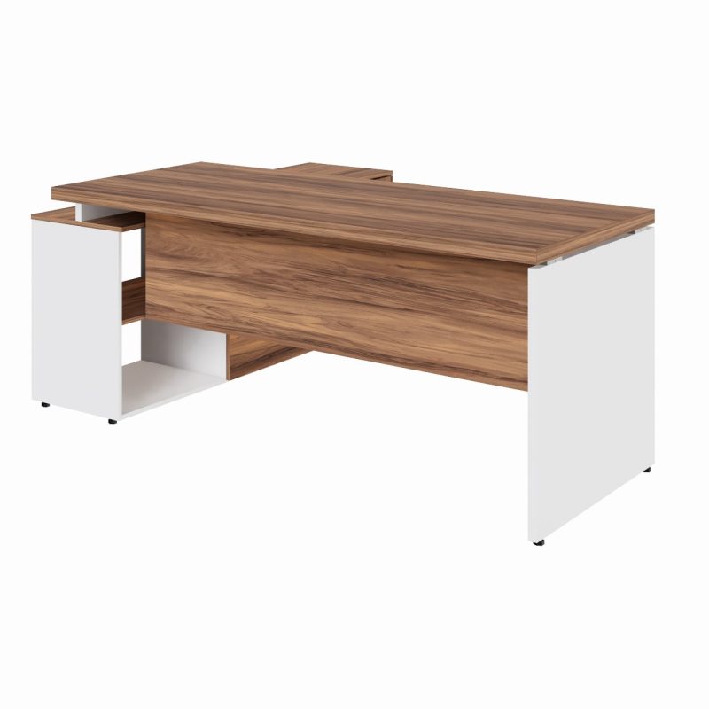 Mesa Diretorzinha c/ Aparador – Pé de MADEIRA – 1,90×1,50m – NOGAL SEVILHA / BRANCO – 34426 RM MÓVEIS 2