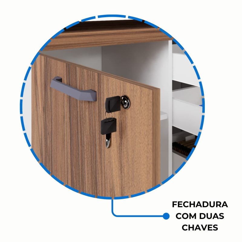 Armário Baixo 03 Gavetas e Porta (MISTO) – NOGAL SEVILHA/BRANCO – 34422 RM MÓVEIS 5
