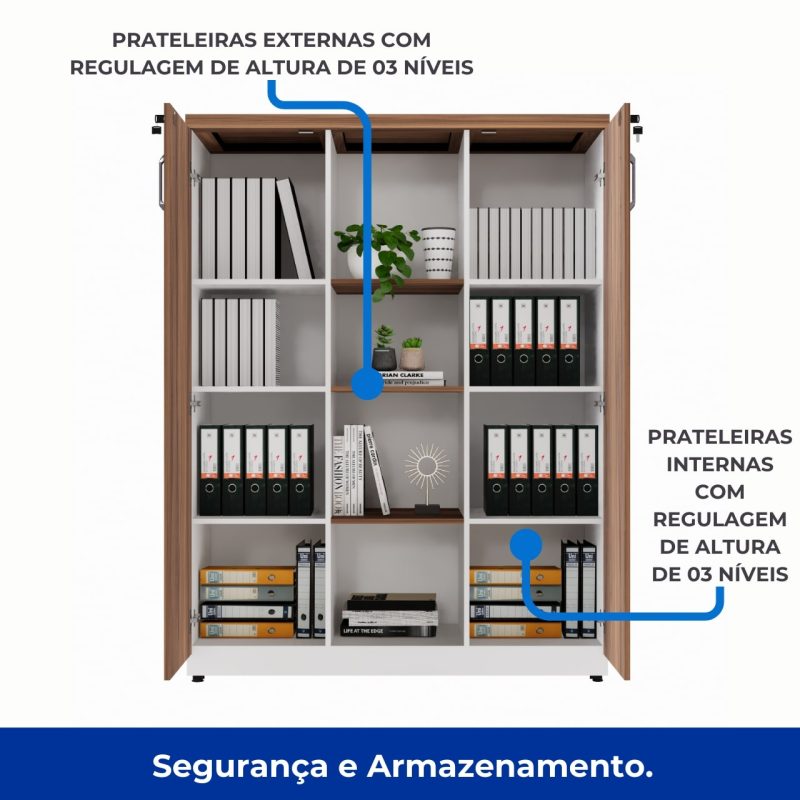 Armário Alto Credenza com Nicho – 1,61×1,20×0,45m – NOGAL SEVILHA/BRANCO- 34415 RM MÓVEIS 4