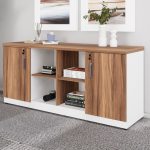 Armário Baixo GOLD Credenza ESPECIAL – 1,60×0,73×0,45m – NOGALSEVILHA / BRANCO – 34502 RM MÓVEIS 10
