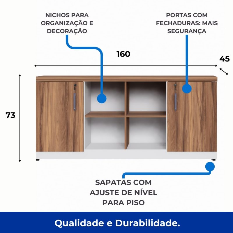 Armário Baixo GOLD Credenza ESPECIAL – 1,60×0,73×0,45m – NOGALSEVILHA / BRANCO – 34502 RM MÓVEIS 4