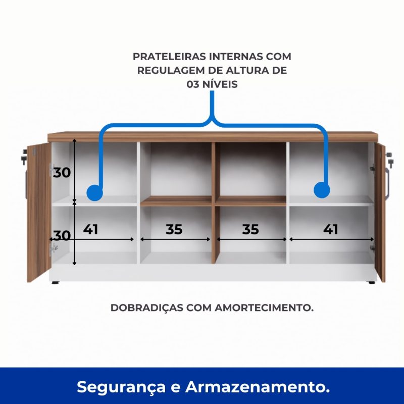Armário Baixo GOLD Credenza ESPECIAL – 1,60×0,73×0,45m – NOGALSEVILHA / BRANCO – 34502 RM MÓVEIS 5