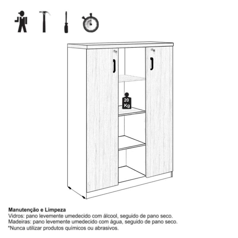 Armário Alto Credenza com Nicho – 1,61×1,20×0,45m – NOGAL SEVILHA/BRANCO- 34415 RM MÓVEIS 9
